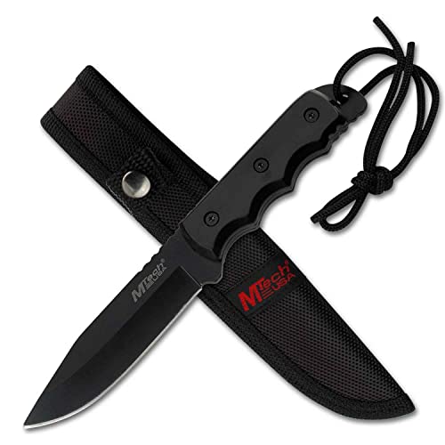 MTech USA – Fixed Blade Knife – Black Stainless Steel Blade with Black Nylon Fiber Handle, Full Tang, Includes Nylon Sheath - Hunting, Camping, Survival, Tactical, EDC – MT-20-35BK